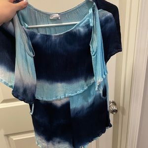 Off the shoulder blue tie dye romper